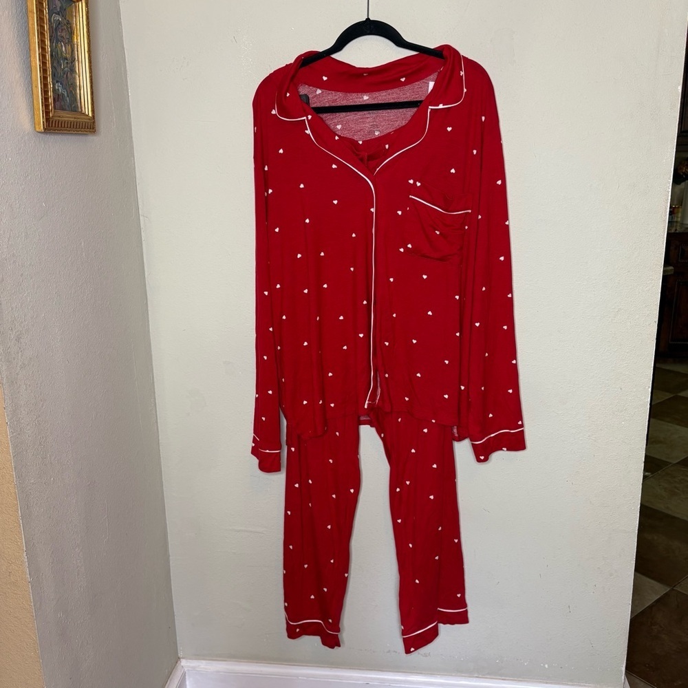 NWT Auden Red Heart-Print Kids Pajama Set with White Accents Size 3X